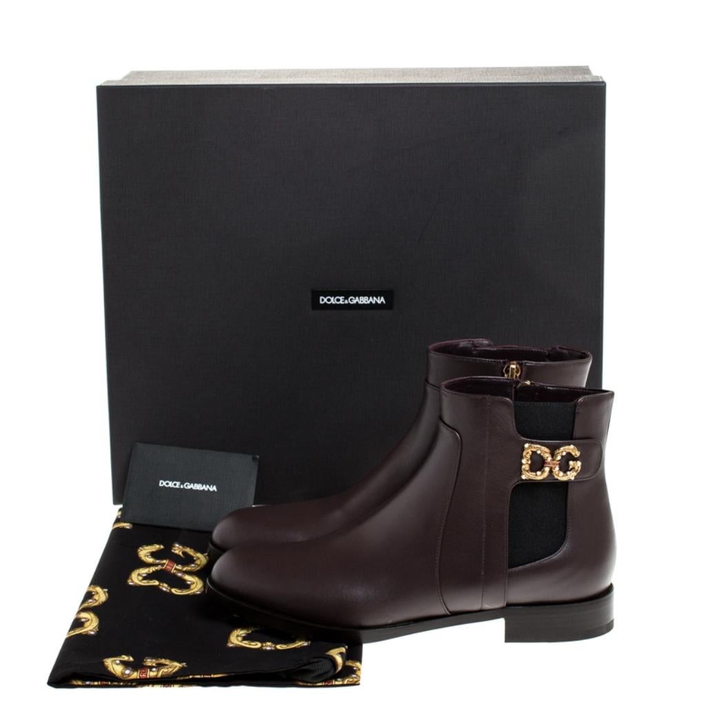 Dolce and Gabbana Brown Leather Logo Detail Ankle Boots Size 35.5 3