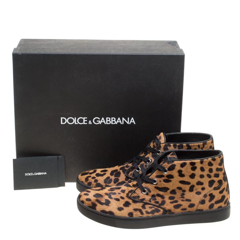 Dolce and Gabbana Brown Leopard Print Calf Hair High Top Sneakers Size 41.5 4