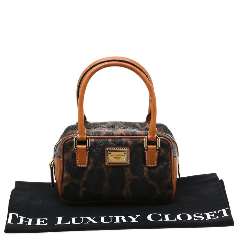 Dolce and Gabbana Brown Leopard Print Coated Canvas and Leather Satchel 8