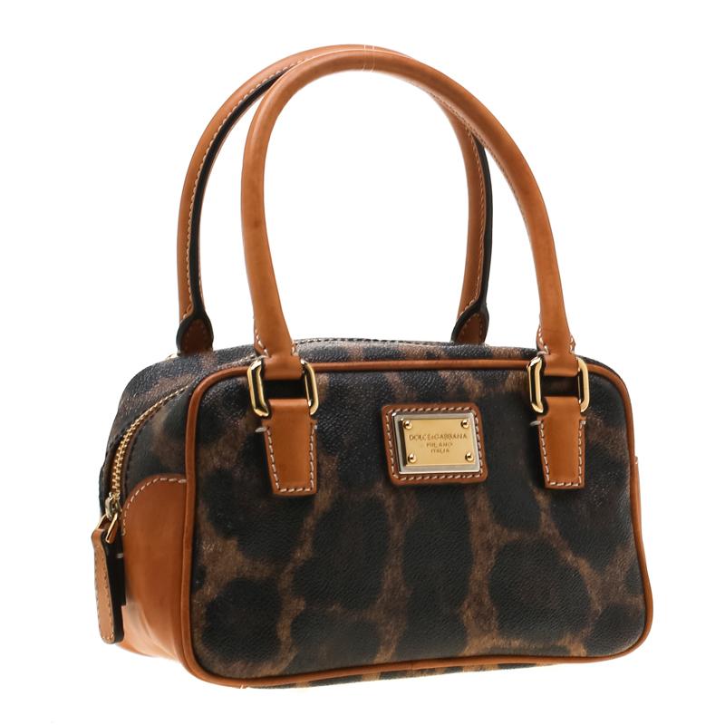 Women's Dolce and Gabbana Brown Leopard Print Coated Canvas and Leather Satchel