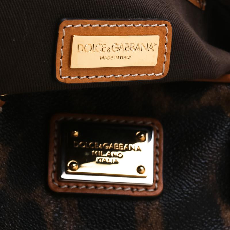 Dolce and Gabbana Brown Leopard Print Coated Canvas and Leather Satchel 2