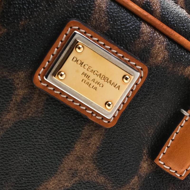 Dolce and Gabbana Brown Leopard Print Coated Canvas and Leather Satchel 5