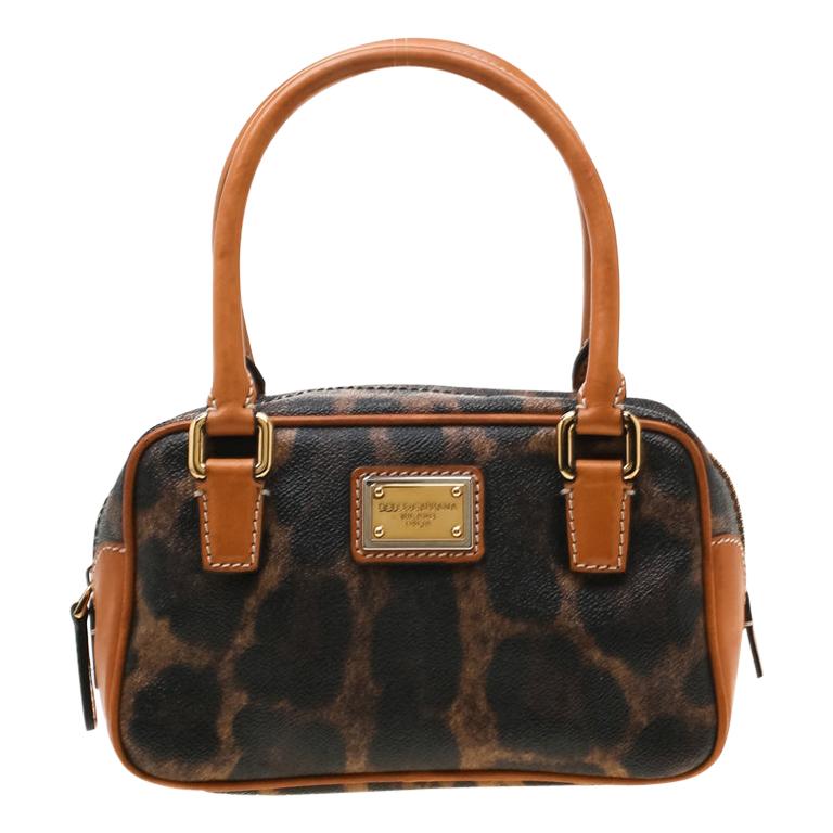 Dolce and Gabbana Brown Leopard Print Coated Canvas and Leather Satchel