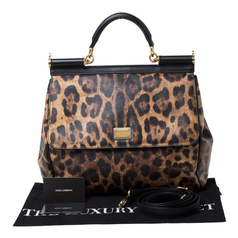 Dolce and Gabbana Brown Leopard Print Coated Canvas Large Miss Sicily Top Handle 6