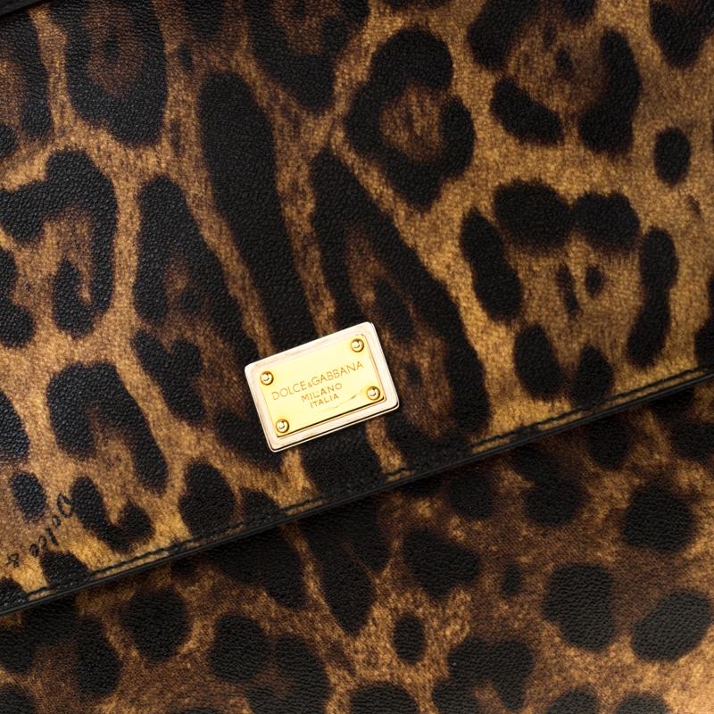 Dolce and Gabbana Brown Leopard Print Coated Canvas Large Miss Sicily Top Handle 3