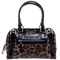 Dolce and Gabbana Brown Leopard Print Coated Canvas Miss Easy Way Satchel