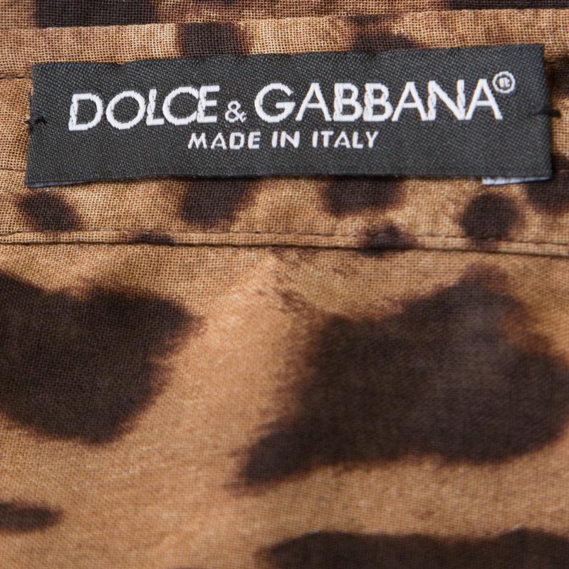 Dolce and Gabbana Brown Leopard Print Cotton and Silk Button Front Shirt S 1