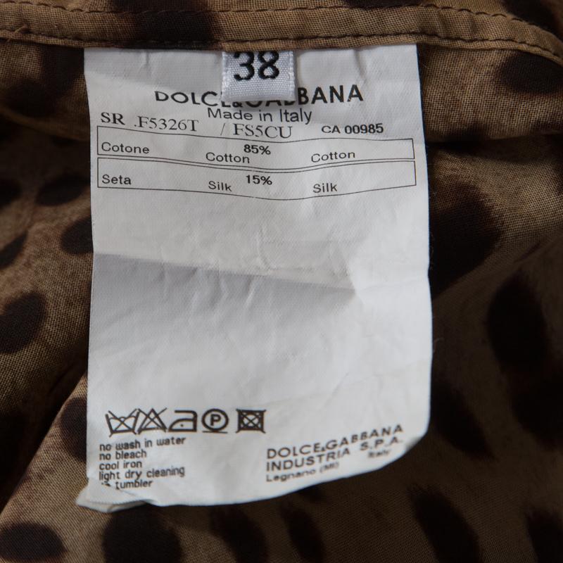 Dolce and Gabbana Brown Leopard Print Cotton and Silk Button Front Shirt S 2