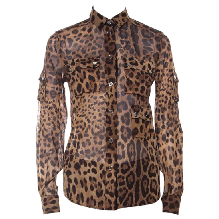 Dolce and Gabbana Brown Leopard Print Cotton and Silk Button Front Shirt S