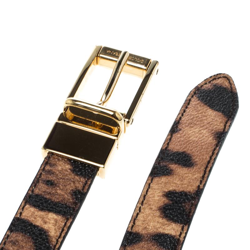 Dolce and Gabbana Brown Leopard Print Leather Belt 85cm In Excellent Condition In Dubai, Al Qouz 2