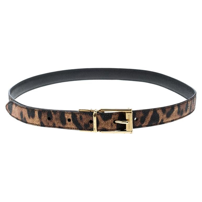 Dolce and Gabbana Brown Leopard Print Leather Belt 85cm