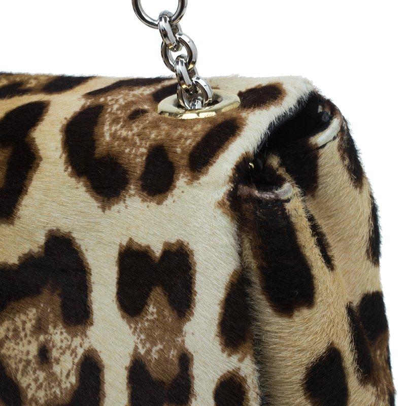 Dolce and Gabbana Brown Leopard Print Pony Hair Charles Shoulder Bag 8