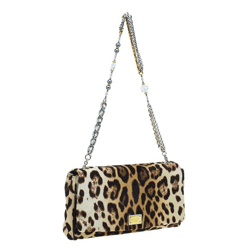 Dolce and Gabbana Brown Leopard Print Pony Hair Charles Shoulder Bag 10