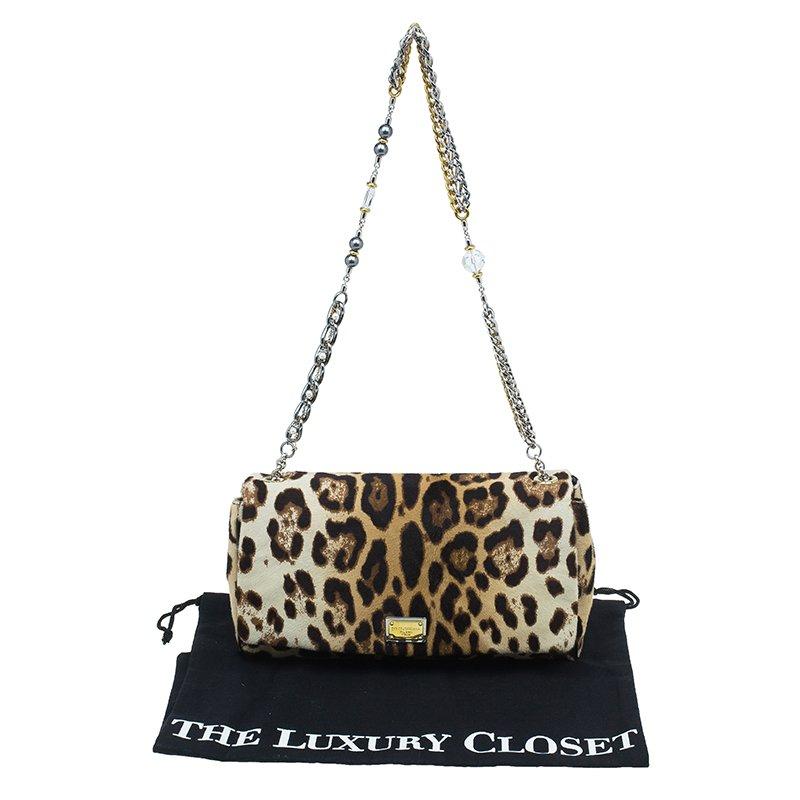 Dolce and Gabbana Brown Leopard Print Pony Hair Charles Shoulder Bag In Good Condition In Dubai, Al Qouz 2