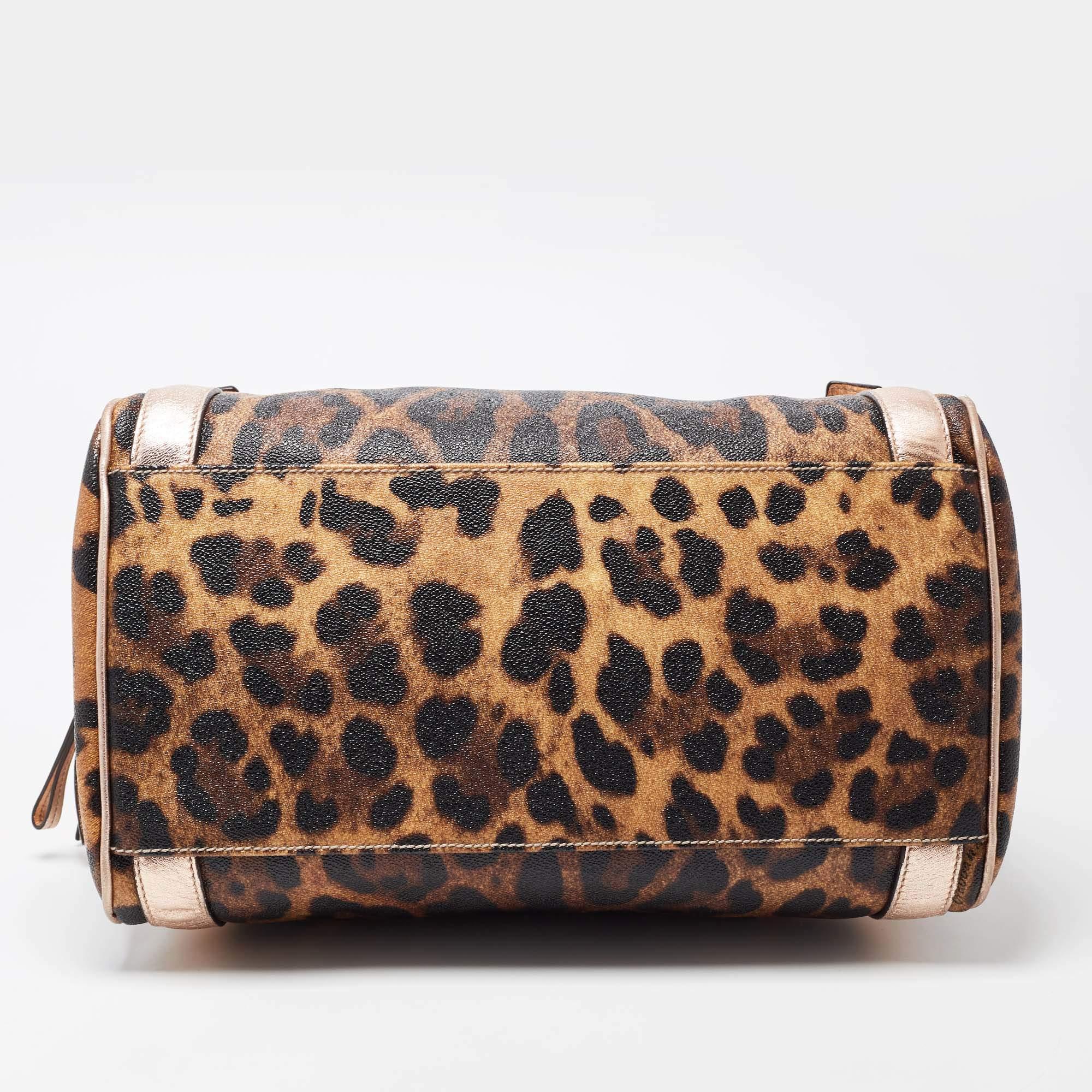 Dolce and Gabbana Brown/Metallic Pink Leopard Print Coated Canvas Satchel 1