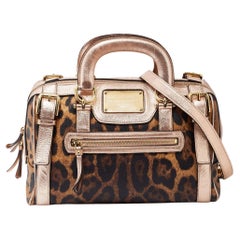 Dolce & Gabbana Brown/Metallic Pink Leopard Print beschichtetes Segeltuch Satchel