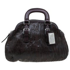 Dolce and Gabbana Brown Pleated Leather Miss Bauletto Dome Satchel