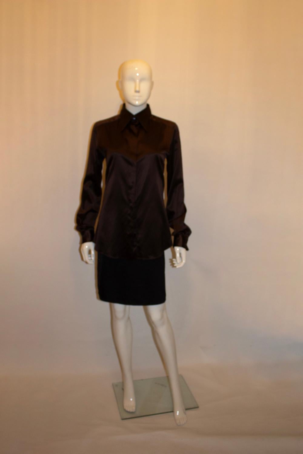 Dolce & Gabbana - Camicia in seta marrone in vendita 1