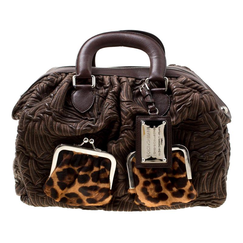 Dolce and Gabbana Brown Textured Leather Miss Curly Bag