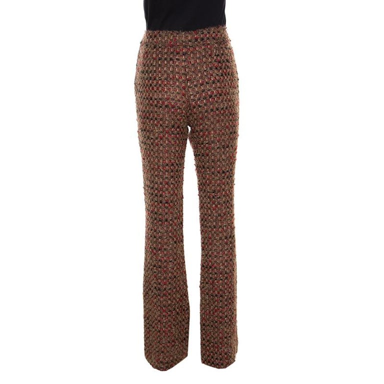Dolce and Gabbana Brown Textured Wool Blend High Rise Wide Leg Trousers ...