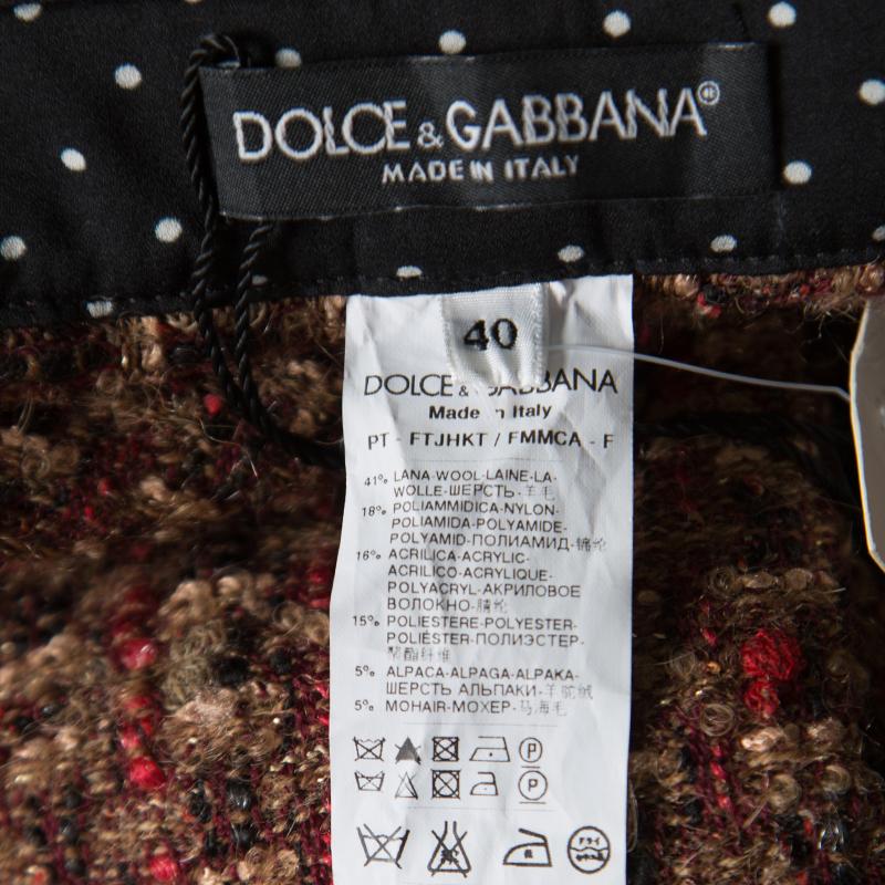 Dolce and Gabbana Brown Textured Wool Blend High Rise Wide Leg Trousers S In Excellent Condition In Dubai, Al Qouz 2