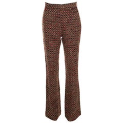 Dolce and Gabbana Brown Textured Wool Blend High Rise Wide Leg Trousers S