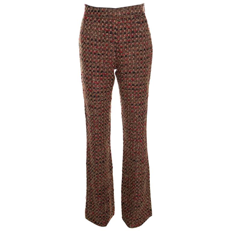 Dolce and Gabbana Brown Textured Wool Blend High Rise Wide Leg Trousers ...