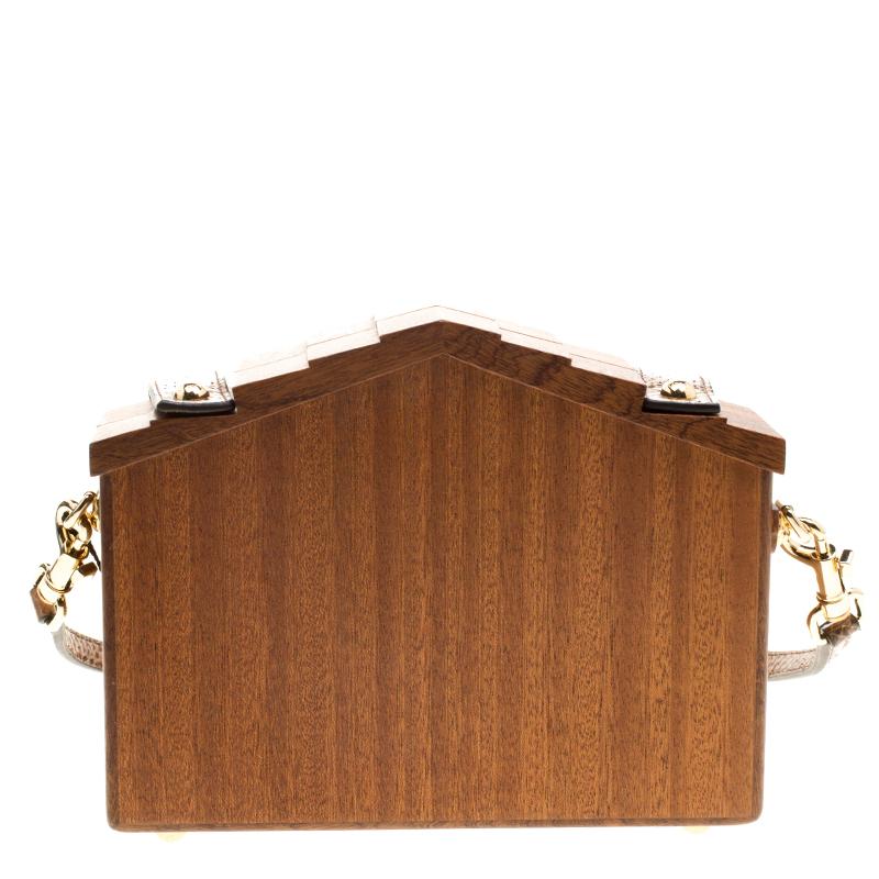 Women's Dolce and Gabbana Brown Wooden Bird House Shoulder Bag