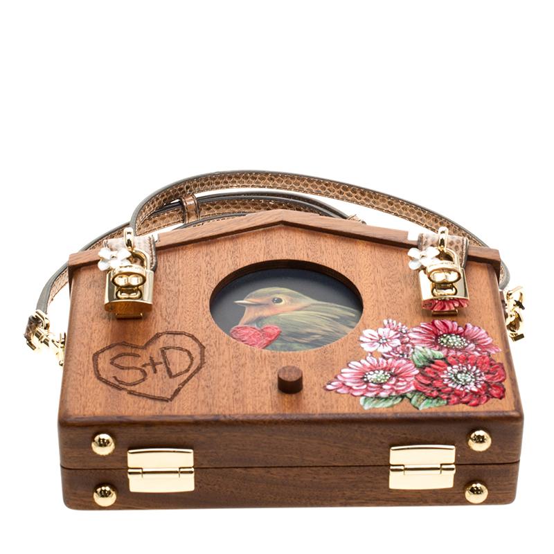 Dolce and Gabbana Brown Wooden Bird House Shoulder Bag 2