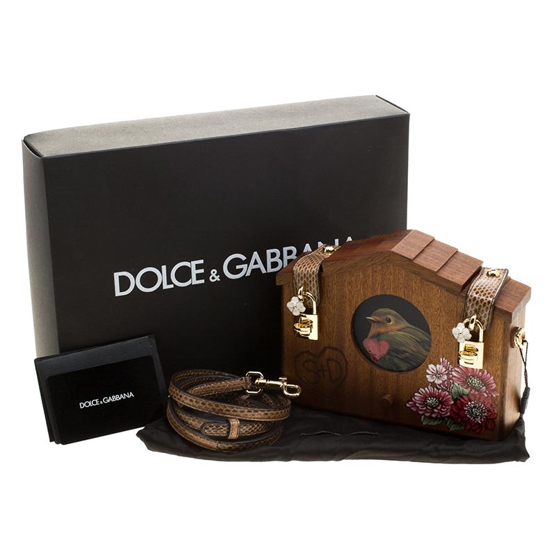 Dolce and Gabbana Brown Wooden Bird House Shoulder Bag 5