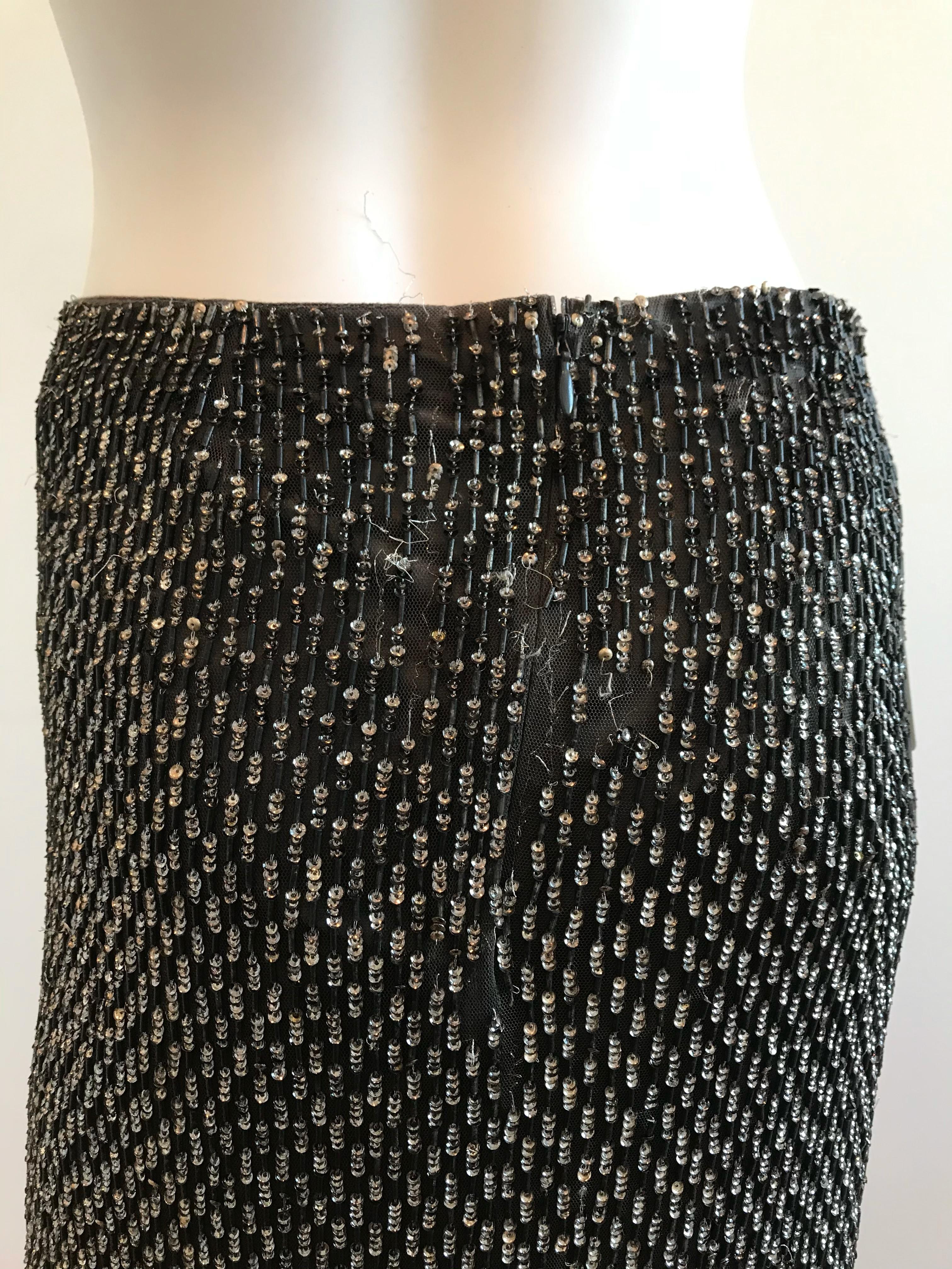 Women's Dolce and Gabbana Metallic & Black Bugle Beaded and Sequin Skirt For Sale