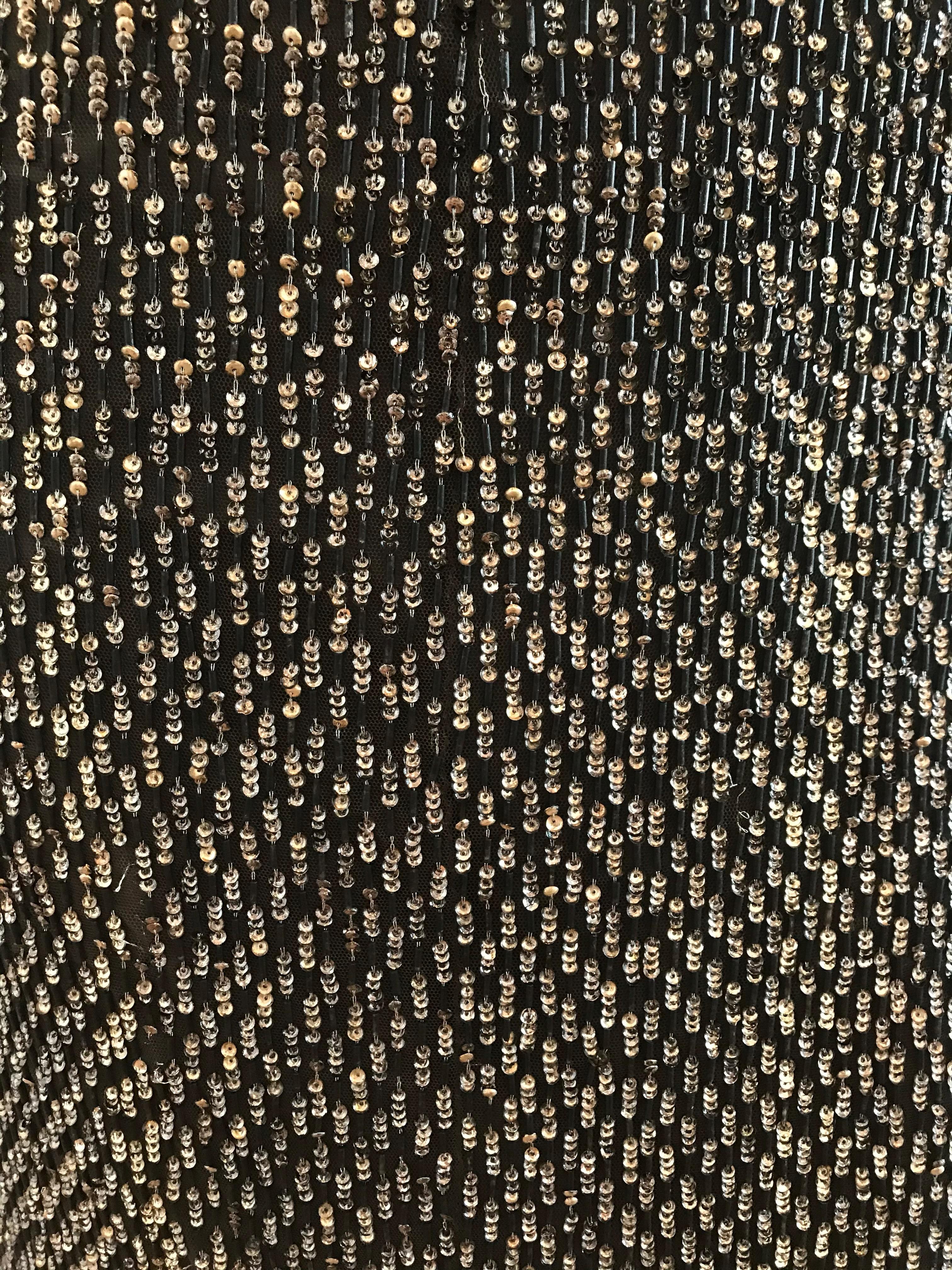 Dolce and Gabbana Metallic & Black Bugle Beaded and Sequin Skirt For Sale 1