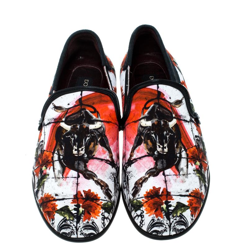 Black Dolce and Gabbana Bull And Majolica Canvas Amalfi Smoking Slippers Size 41