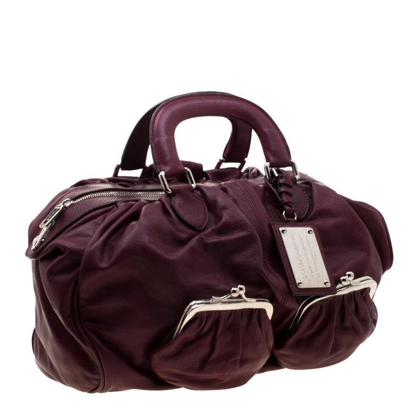 Dolce and Gabbana Burgundy Leather Miss Curly Bag In Excellent Condition In Dubai, Al Qouz 2