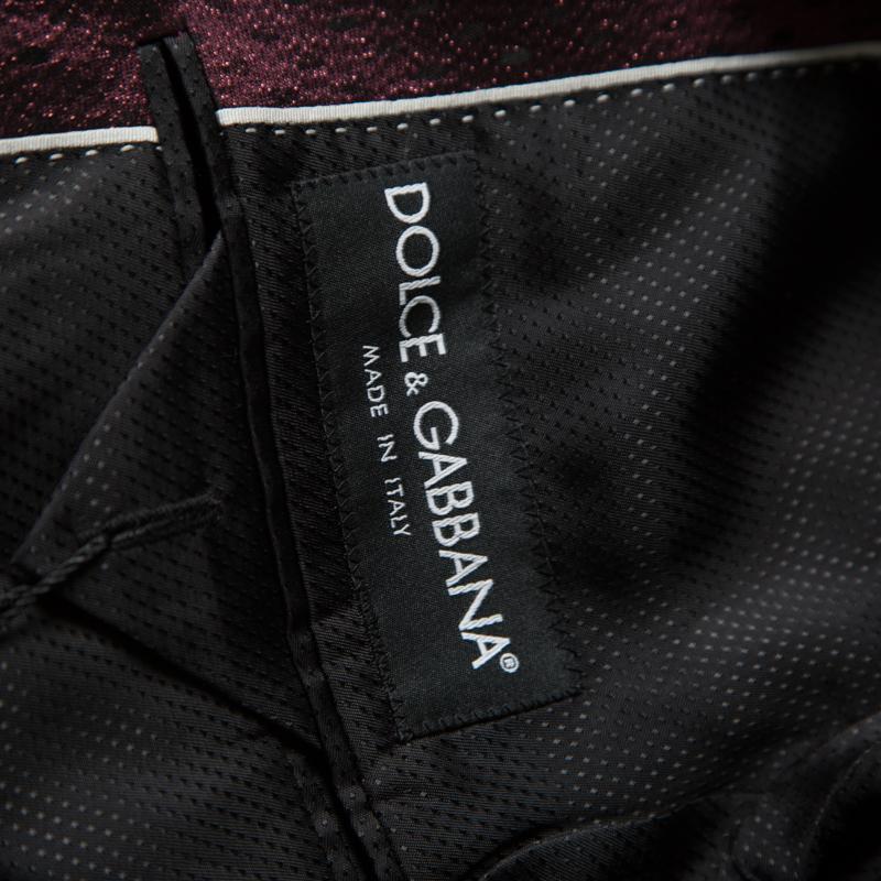Men's Dolce and Gabbana Burgundy Metallic Jacquard Satin Trim Blazer S