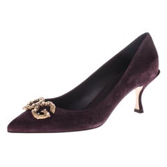 Dolce and Gabbana Burgundy Suede DG Amore Pointed Toe Pumps Size 35.5
