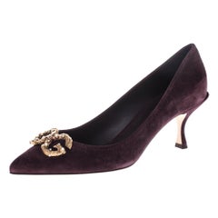 Dolce and Gabbana Burgundy Suede DG Amore Pointed Toe Pumps Size 37.5