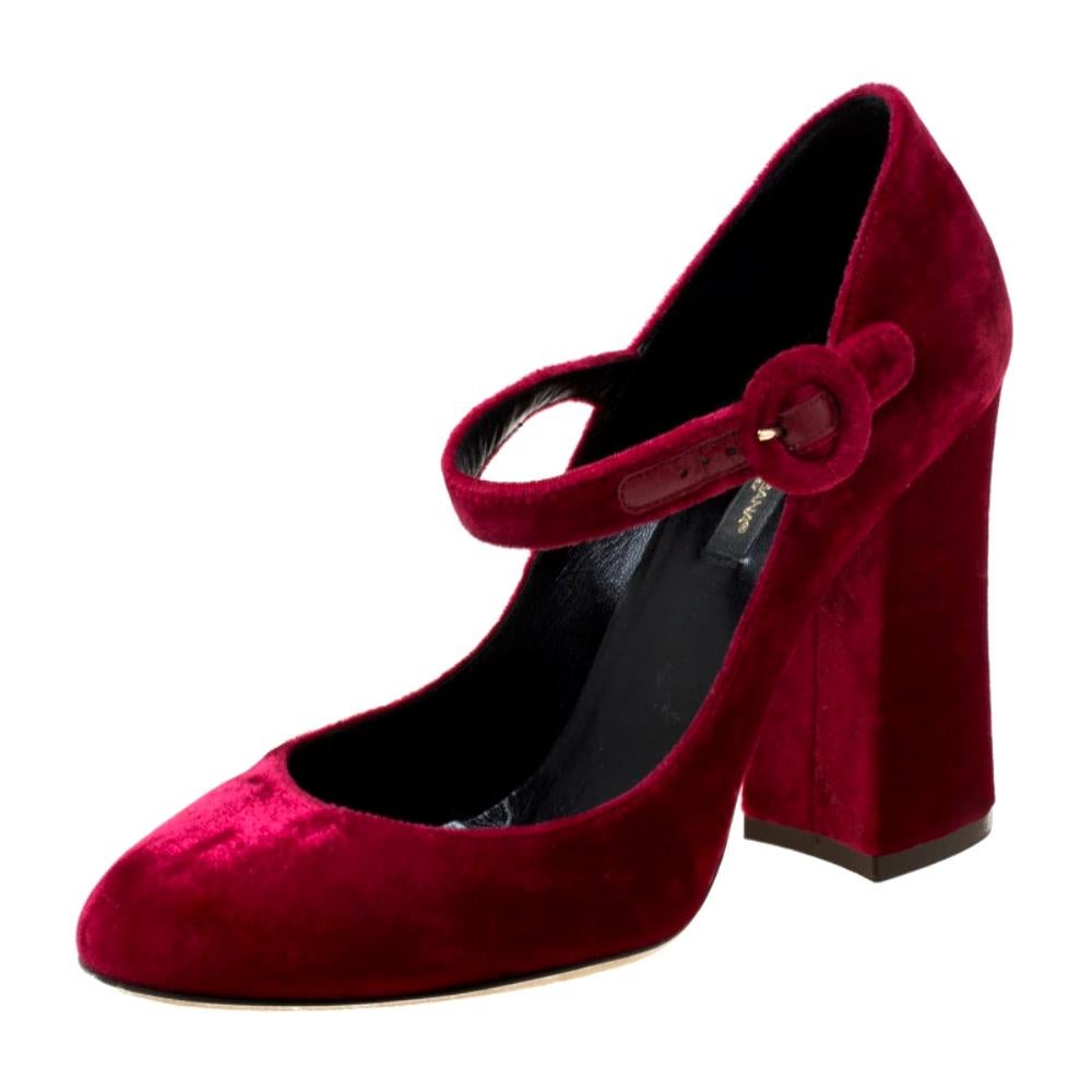 Dolce and Gabbana Burgundy Velvet Mary Jane Pumps Size 36.5