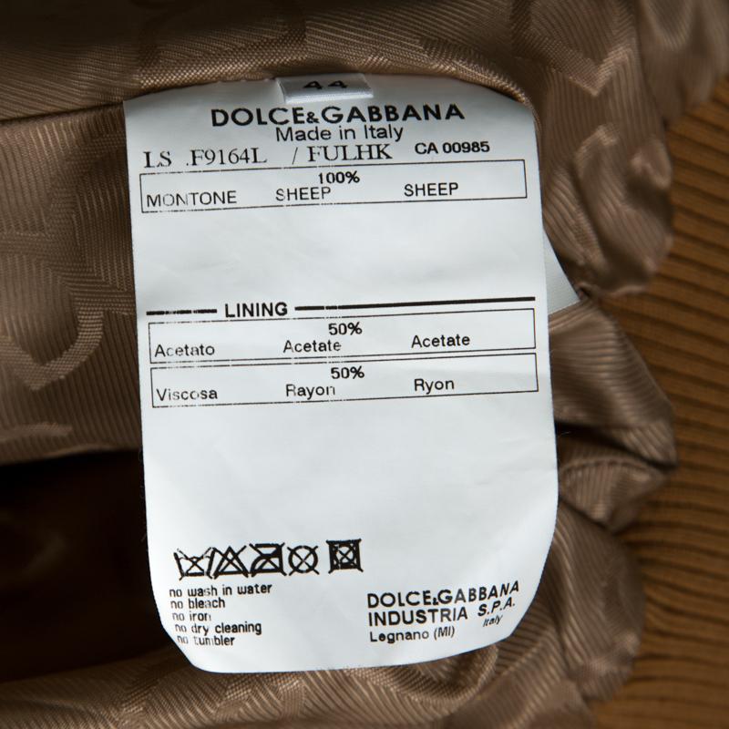 Dolce and Gabbana Camel Brown Short Sleeve Cropped Leather Jacket M In Good Condition In Dubai, Al Qouz 2