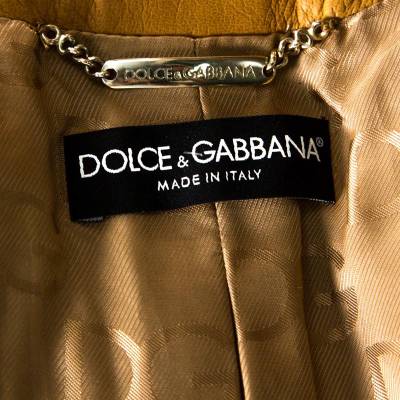 Women's Dolce and Gabbana Camel Brown Short Sleeve Cropped Leather Jacket M