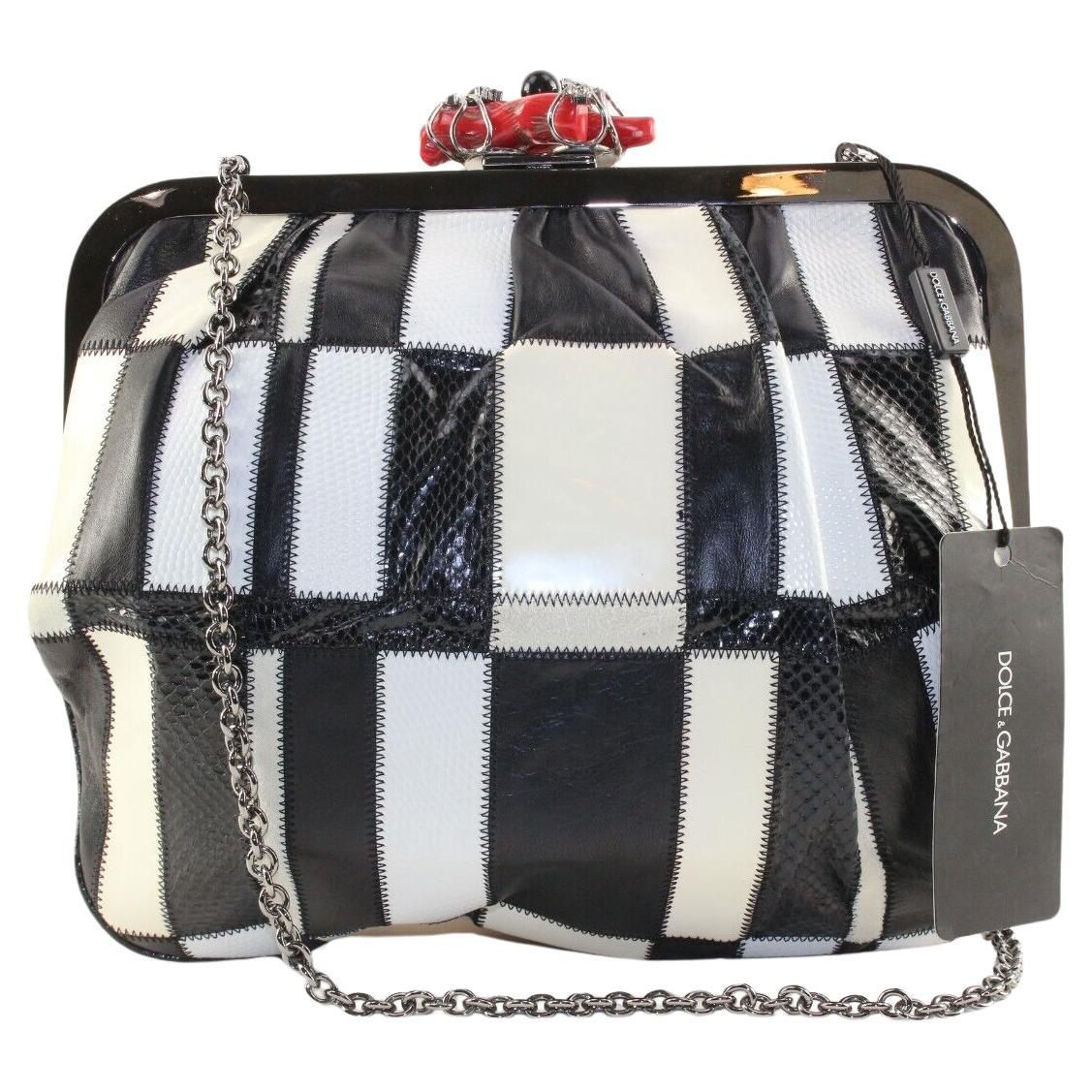 Dolce and Gabbana Checker Panel Kisslock Chain Bag 4DG1214K For Sale