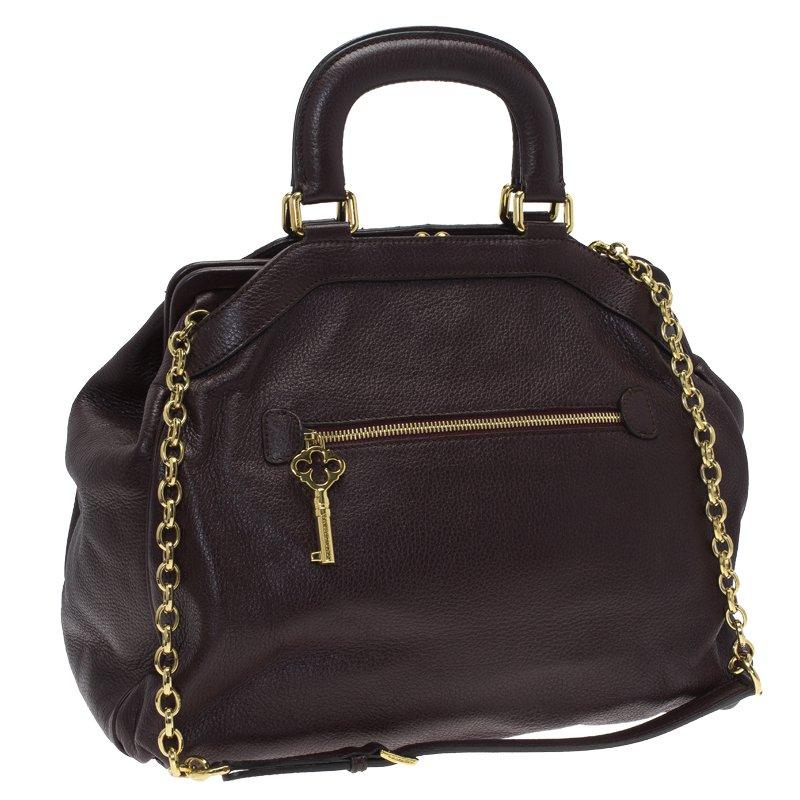 Dolce and Gabbana Choco Brown Leather Key Zipper Top Handle Bag In Excellent Condition In Dubai, Al Qouz 2
