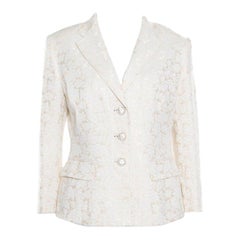 Dolce and Gabbana Cream Floral Jacquard Embellished Button Blazer L