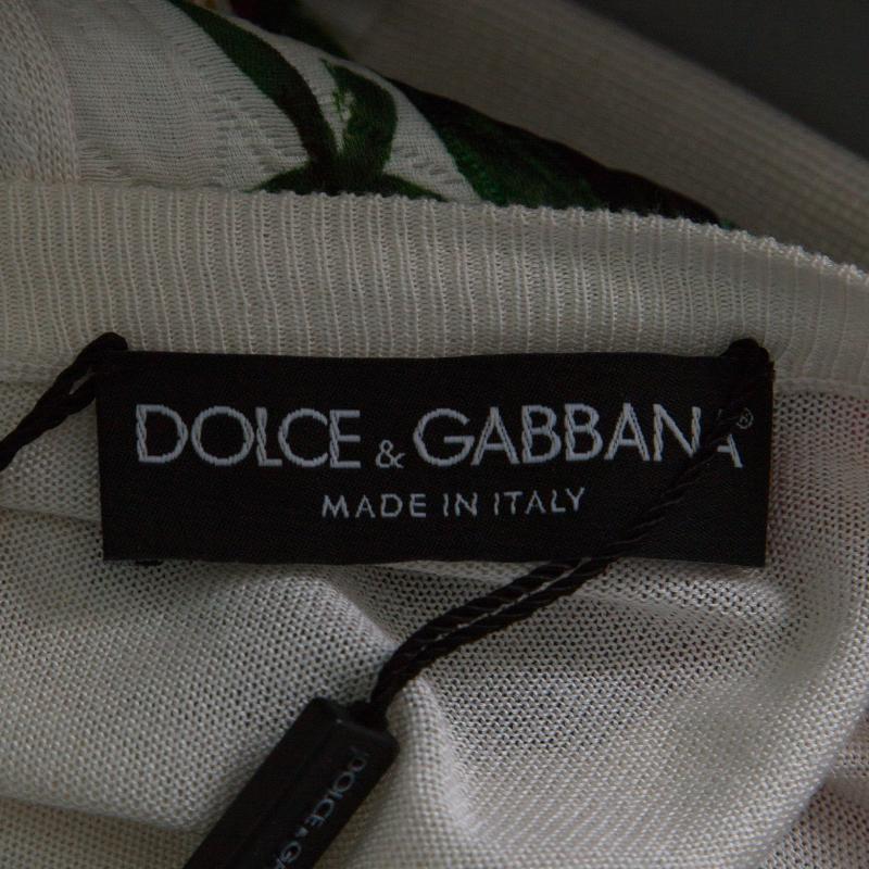 Women's Dolce and Gabbana Cream Floral Print Embossed Jacquard Button Front Cardigan L