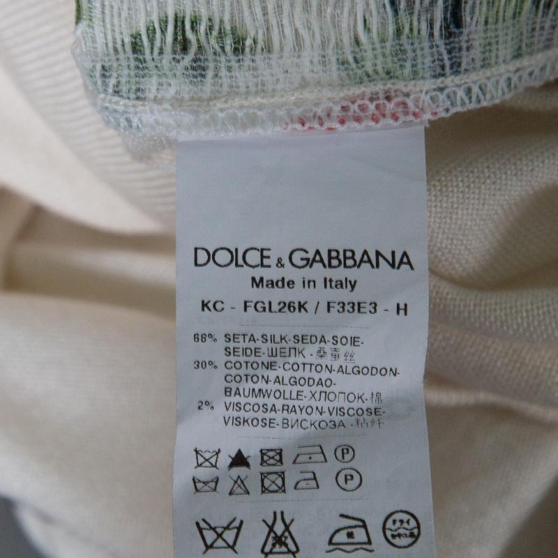Dolce and Gabbana Cream Floral Print Embossed Jacquard Button Front Cardigan L 2