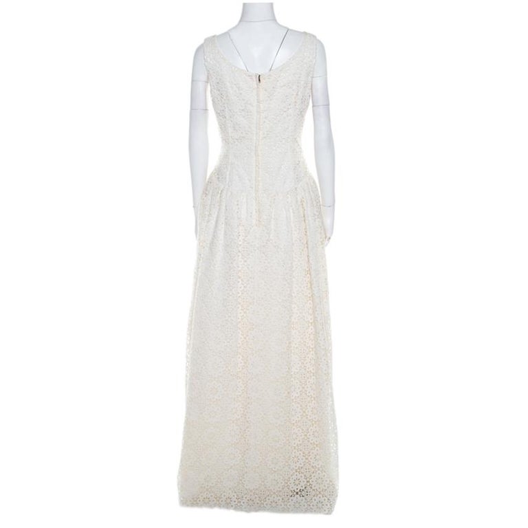 Dolce and Gabbana Cream Lace Waist Bow Detail Maxi Dress M For Sale at ...