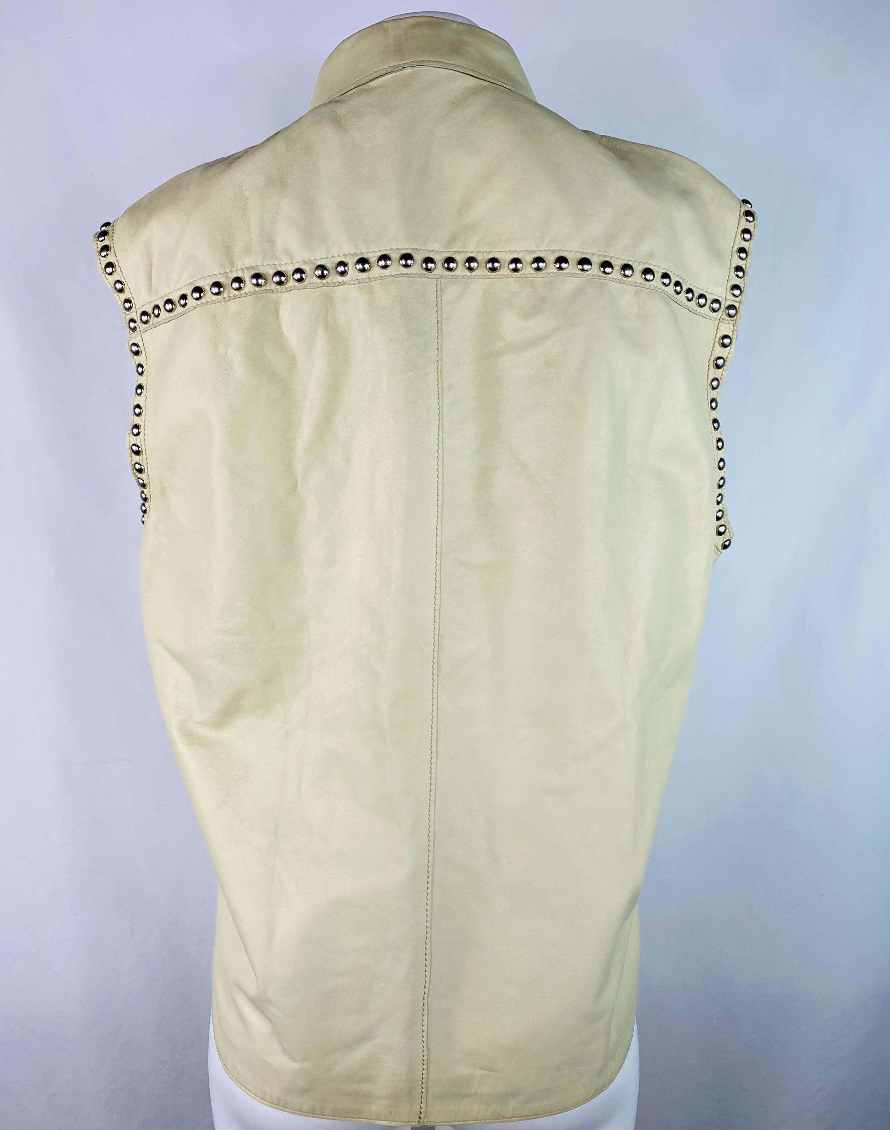 Brown Dolce and Gabbana Cream Leather Button Down Vest, With Tags For Sale