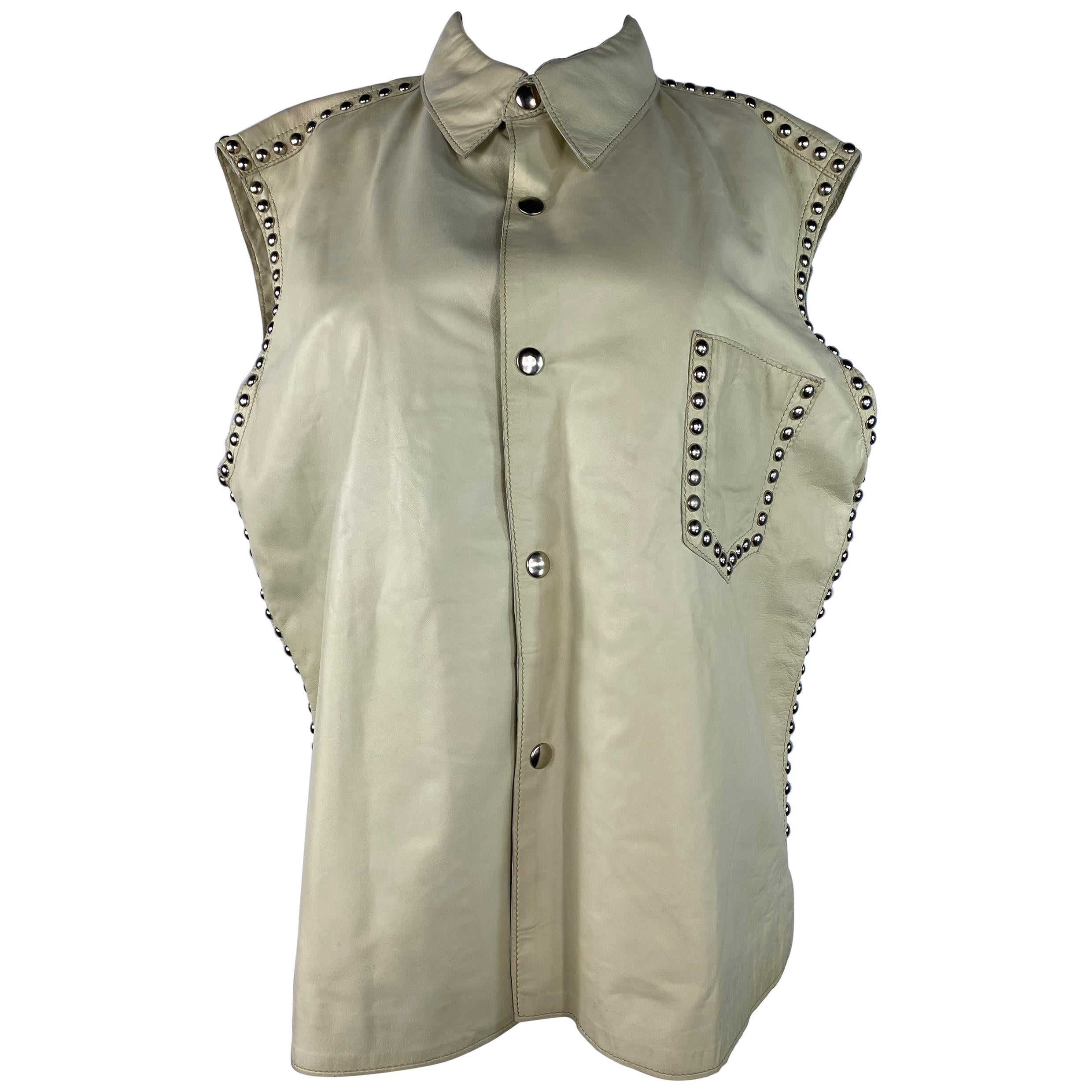 Dolce and Gabbana Cream Leather Button Down Vest, With Tags For Sale