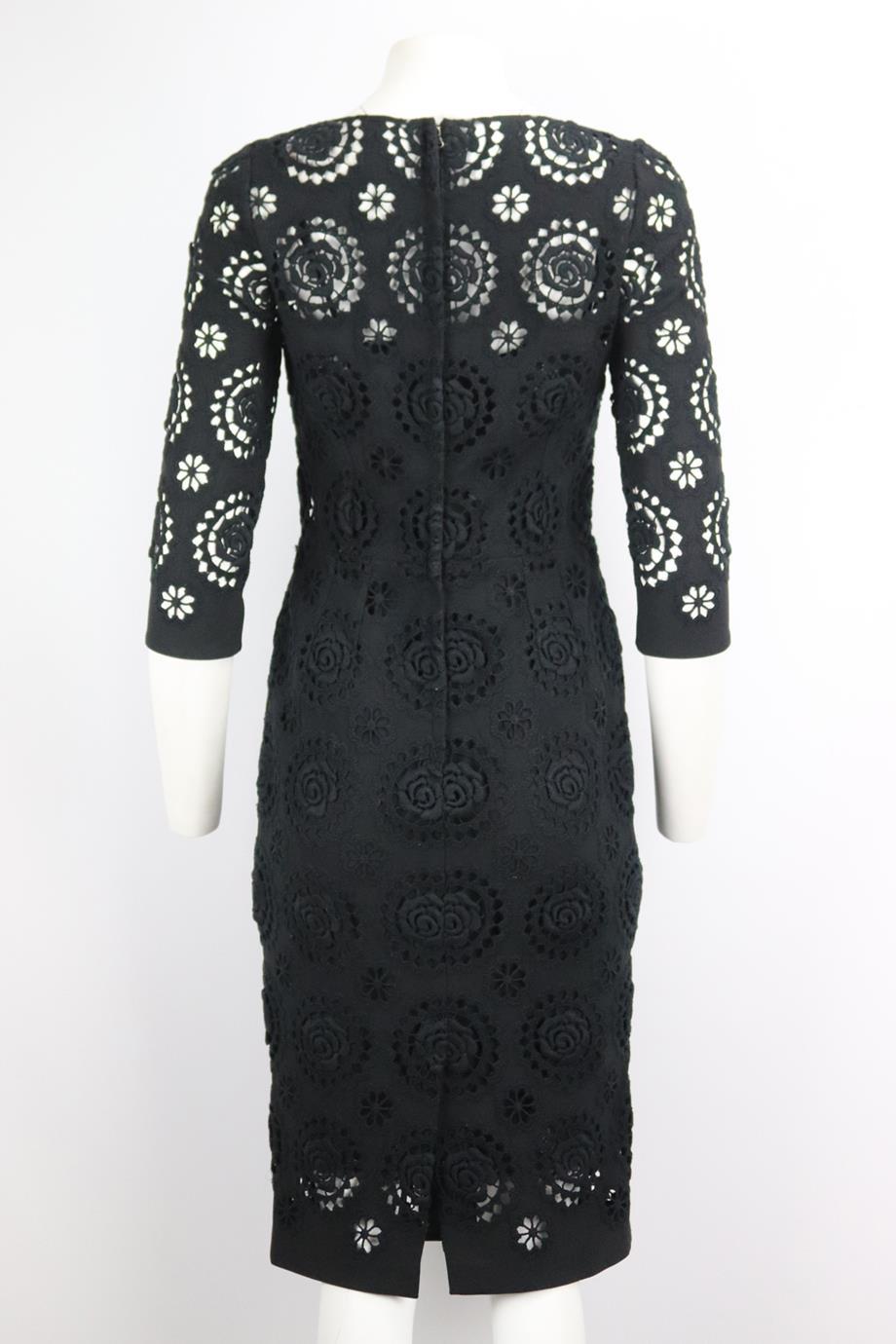 Black Dolce And Gabbana Crochet Trimmed Crepe Midi Dress It 40 Uk 8