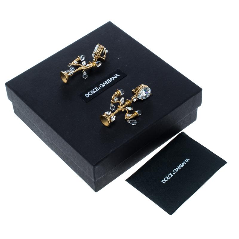 Women's Dolce and Gabbana Crystal Candle Gold Tone Clip-on Chandelier Earrings